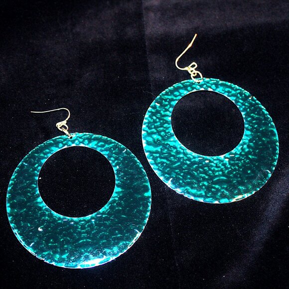 Iridescent Teal Effect Bold Hoop Earrings - Picture 3 of 4